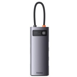 Statie de andocare Baseus Metal Gleam, 6 in 1, conectare PC USB Type-C, USB 3.0 x 3, USB Type C x 1 PD 20V, 5A, card reader SD, microSD, Gri