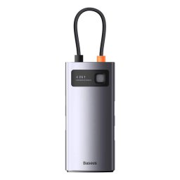 Adaptor Hub 4in1 Baseus Metal Gleam Series, USB-C to 3x USB 3.0 + Ethernet RJ45, Gri