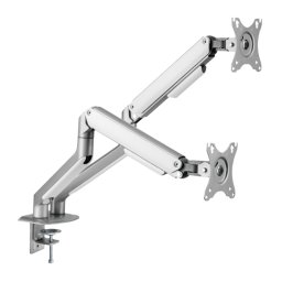 Suport monitoare pentru birou Serioux MM63-C024, Pentru 2 monitoare, compatibilitate dimensiune ecran 17"-32", Greutate maxima suportata: 2~9kg per monitor, VESA: 75x75, 100x100, Management cabluri, Argintiu
