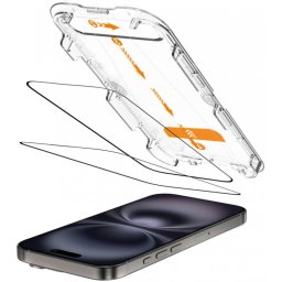 Folie de protectie Ecran Tech-Protect Quick Set+ pentru Apple iPhone 16 / 15, Sticla Securizata, Full Glue, Set 2 bucati, Cu Rama Ajutatoare, Neagra