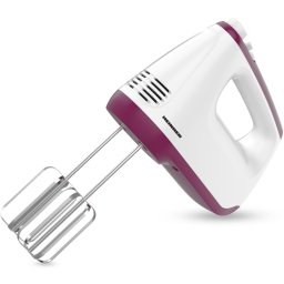 Mixer de mana Heinner HM-400BG, putere: 400w, 2 teluri si 2 carlige din inox, 6 viteze + turbo, self stand, Alb-Burgundy