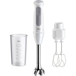 Mixer vertical Braun MQ50501M, 1000W, 21 trepte viteza, Functie Turbo, Tel dublu, Pahar gradat 600ml, Alb