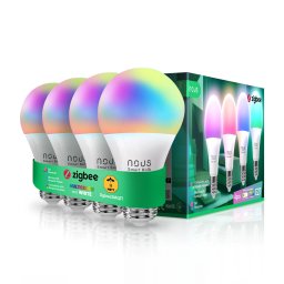 Set 4 becuri LED RGB inteligente Nous P3Z, ZigBee, E27, 9W, 810 lm, lumina alba si colorata, clasa energetica F