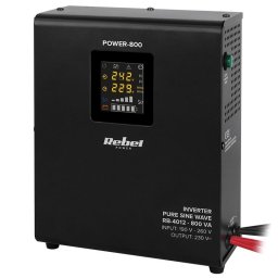 UPS Centrale termice Rebel RB-4012, unda pura sinusoidala, 800VA, 500W, 12V, Negru