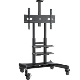 Suport TV / Monitor ONKRON TS1881-B, stativ mobil de podea, cu rafturi, ecran 50-86 inch, Negru