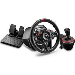 Pachet de curse Thrustmaster T128, pentru PC/XBOX, contine volan, set de pedale T2PM si schimbator suplimentar TH8S Shifter, Negru-Rosu