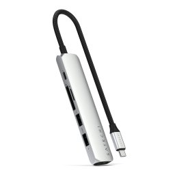 HUB USB Satechi Slim 6-in-1 ST-P6SS, USB-C PD 100 W, HDMI 4K, USB-A 3.2, USB-A 2.0, USB Type-C, Gigabit Ethernet, Argintiu