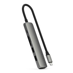 Adaptor Satechi 6-in-1 USB-C Slim Multiport, Hub, Docking Sation, 4K HDMI, USB-A 3.2, USB-C, micro/SD, Gri