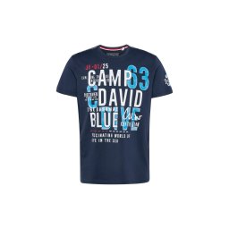 CAMP DAVID Tricou albastru marin / azur / roșu / alb