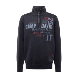 CAMP DAVID Pulover albastru fumuriu / albastru noapte / roșu