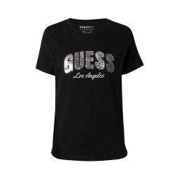 GUESS Tricou negru / argintiu