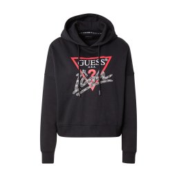 GUESS Bluză de molton roșu rodie / negru / argintiu / alb