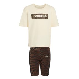 ADIDAS ORIGINALS Set 'AOP CYCLING SHORT TEE' maro închis / negru / alb natural