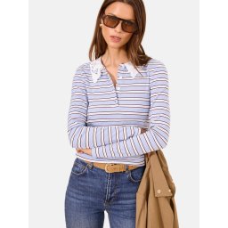 Lipsy Tricou albastru deschis / maro închis / alb
