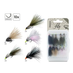 Set muște artificiale Delphin FLY Wild Trout, 10 buc/set, 5 modele
