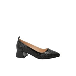 Pantofi damă Dogati, cu toc jos stilat, negri, din piele naturală lăcuită MIR1389-40 EU