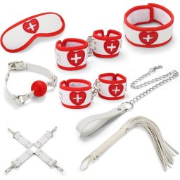 Set bondage Nurse Passion 8pcs Alb/Rosu