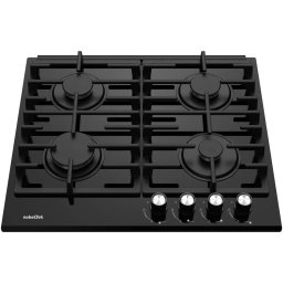 Plita pe gaz Nobeltek NHBG-6421BKF | 4 Arzatoare, Sticla Neagra, Gratare Fonta, Aprindere Buton