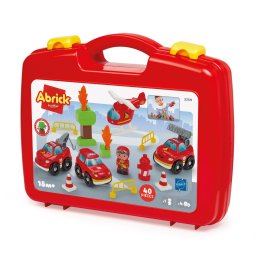 Valiza de pompieri Abrick Ecoiffier cu vehicule si accesorii, 43 piese