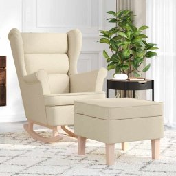 Scaun balansoar cu taburet, crem, material textil GartenMobel Dekor