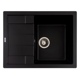Chiuveta bucatarie din granit ANILA Flow, 1 cuva cu scurgator, negru, 645x495 mm