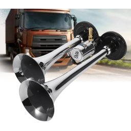 Claxon bitonal cu 2 goarne, alimentare 12/24V pentru vehiculele dotate cu compresor de aer, culoare Crom/Negru FAVLine Selection
