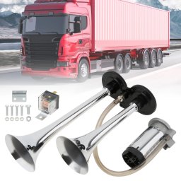 Claxon bitonal cu 2 goarne, Super Puternic, 178db, alimentare 12V cu compresor electric inclus, culoare Crom/Negru FAVLine Selection