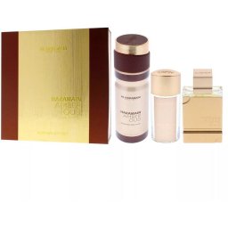 Set parfum Al Haramain Amber Oud Gold, EDP 75 ml + EDP 30 ml + body spray 200 ml, cadou premium