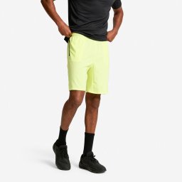 Pantalon scurt de fitness respirant buzunare cu fermoar, galben, bărbați