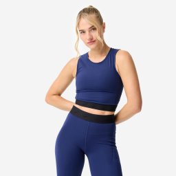 Tricou crop top de sport elastic pe talie Bleumarin Damă