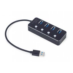 HUB extern GEMBIRD, porturi USB: USB 3.1 x 4, conectare prin USB, cu on/off, cablu 0,24 m, negru, UHB-U3P4P-01 (timbru verde 0.8 lei) - 8716309124591