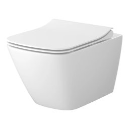 Set vas WC suspendat, City Pro Square, rimless, tehnologie Vortex, fixare ascunsa, si capac WC duroplast, cadere lenta, Slim,