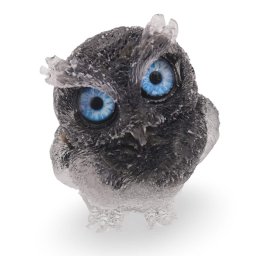 Bufnita din rasina cu spartura Obsidian si Cristal de stanca, 6cm