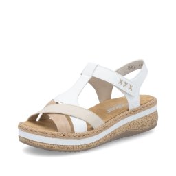 Sandale damă Rieker V0919-80 alb/bej, piele eco, platformă 4.5 cm