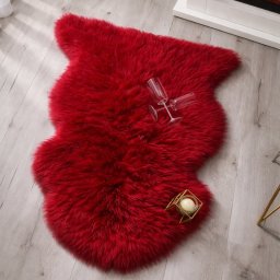 Blana naturala de oaie Noua Zeelanda, covor lux ultra moale, termoreglator, decor premium, Rosu