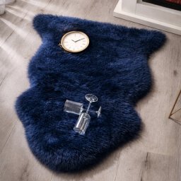 Blana naturala de oaie Noua Zeelanda, covor lux ultra moale, termoreglator, decor premium, Albastru