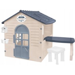 Casuta de joaca de exterior pentru copii cu masuta si scaunel, 120 x 175 x 120,5 cm, mochtoys, grii, mo13010
