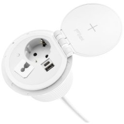 Priza Schuko modulara, Filex Power-Spot, incarcator incorporat, USB A+C, cablu ghidaj, alb, Fellowes