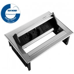 Priza modulara eGST, Filex Power Desk In, 2x 230V, keystone, inox, Fellowes