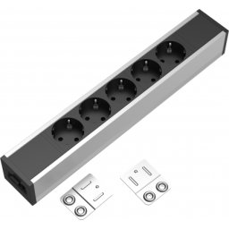 Bloc priza modulara eGST, Filex Power Strip, 5 iesiri, aluminiu/negru, Fellowes