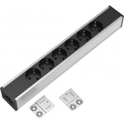 Bloc priza modulara eGST, Filex Power Strip, 6 iesiri, aluminiu/negru, Fellowes