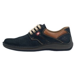 Pantofi barbati, albastru inchis, casual, piele naturala, perforati, cu talpa joasa, Rieker 05207-15-Albastru-Inchis (Marime: 40)