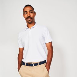 Tricou polo de golf din bumbac și poliester cu mâneci scurte Bărbați, MW500 alb