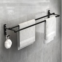 Suport din aluminiu pentru 2 prosoape + 2 cuiere, lungime 60 cm, culoare Neagra FAVLine Selection