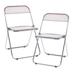 Set 2 scaune pliabile Pornainen roz transparent cu cadru metalic