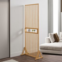Paravan despartitor Fron din bambus cu polita, 197x75,5x40 cm