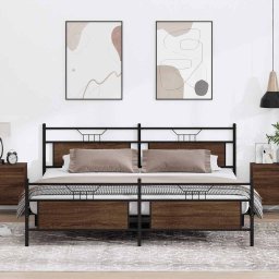 Cadru de pat metalic fara saltea, stejar maro, 200x200 cm GartenMobel Dekor
