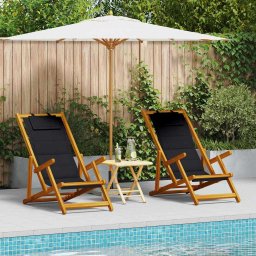 Scaun de plaja cu perna 2 pcs Maro Lemn Solid de Acacia GartenMobel Dekor