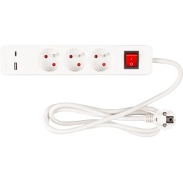 Prelungitor Strend Pro 1,4 m cu 3 prize, întrerupator, USB A si USB C