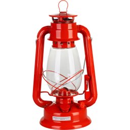 Lampa cu petrol retro rosie, 300 mm, metal si sticla